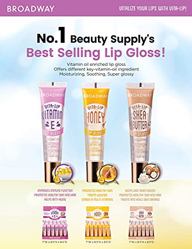 6 PACK Broadway Vita-Lip Gloss 2 Honey + 2 SHEA BUTTER + 2 Vitamin E Oil by Kiss Cosmetics