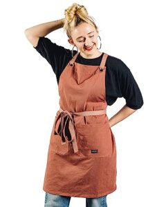 caldo crossback kitchen apron for cooking - mens and womens professional chef or server bib apron - adjustable crossback style - rustic- midweight cotton (terracotta)