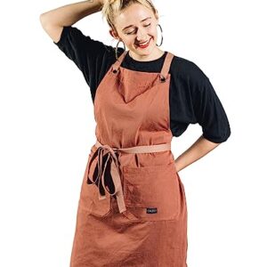 Caldo Crossback Kitchen Apron for Cooking - Mens and Womens Professional Chef or Server Bib Apron - Adjustable Crossback Style - Rustic- Midweight Cotton (Terracotta)