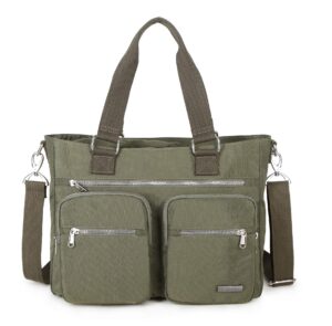 crest design nylon shoulder bag handbag, teacher nurse tote organizer (army green)