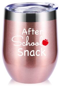 momocici teacher gifts.after school snack 12 oz wine glass tumbler.year end graduation gifts.birthday,christmas,thank you gifts for teachers.teacher appreciation gifts mug(rose gold)