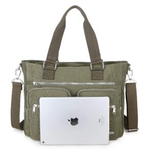 Crest Design Nylon Shoulder Bag Handbag, Teacher Nurse Tote Organizer (Army Green)