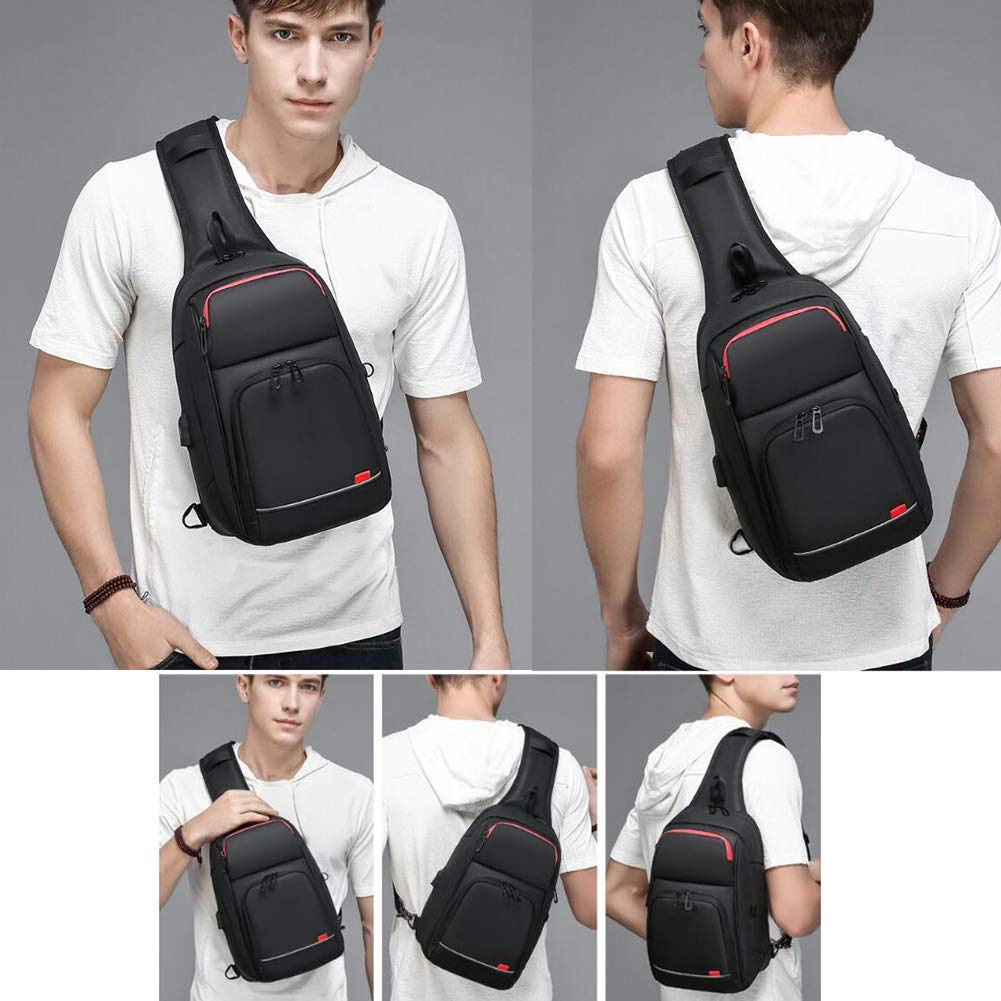 Sling Bag for Men Chest Pack Bag Shoulder Crossbody Backpack Waterproof Small Travel Hiking Multipurpose Daypack with USB Charging Port