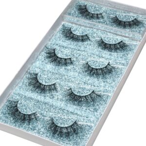 DYSILK Lashes False Eyelashes - Eye Lashes Mink Lashes 5 Pairs 6D Lashes Pack Fluffy Lashes Fake Eye Lashes Natural Look Wispy Eyelashes Strip Lash Faux False Eyelashes Extensions Kit | 001-15mm