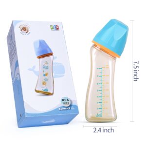 M&M Curved Baby Bottles with Nipples Size S, Angled Baby Bottle, PPSU, 8 Ounce, 1 Pack