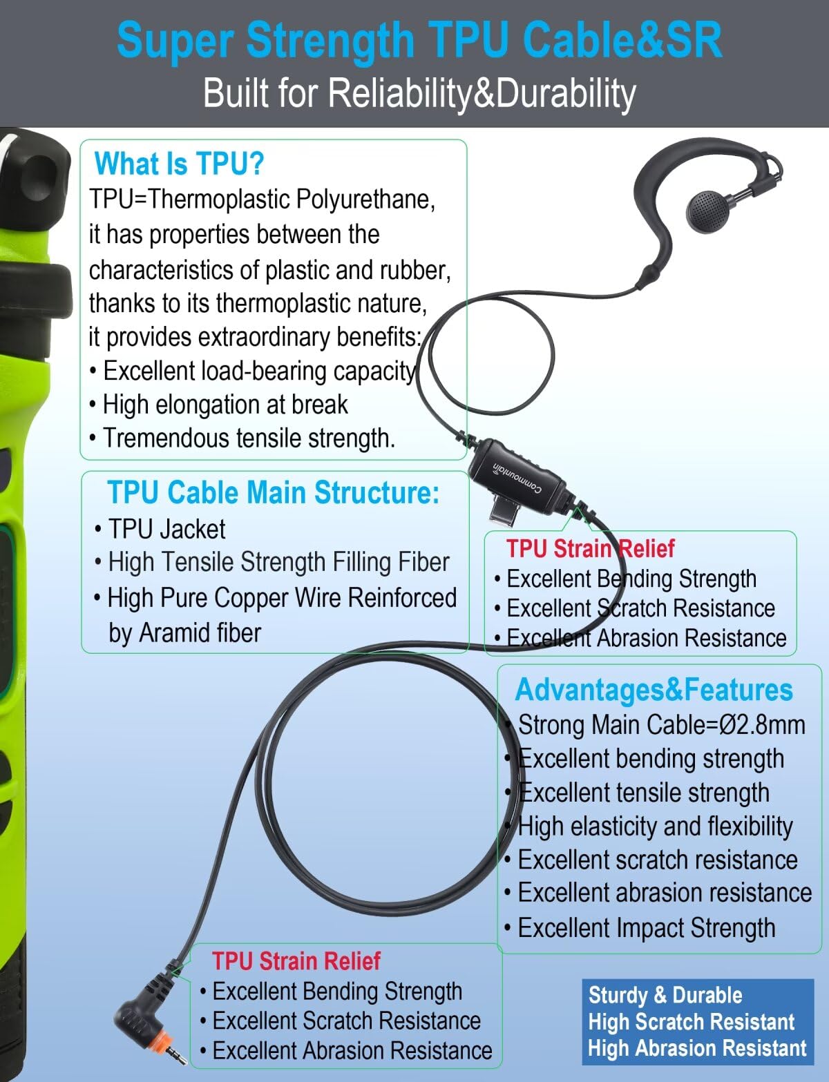 commountain SL300 SL3500e Earpiece with Mic Compatible for Motorola Radios TLK 100 TLK 110 SL7550 SL7550e SL7580 SL7580e SL7590 SL7590e SLN 1000, TLK100 TLK110 SLN1000 SL Series G Earhook Headset