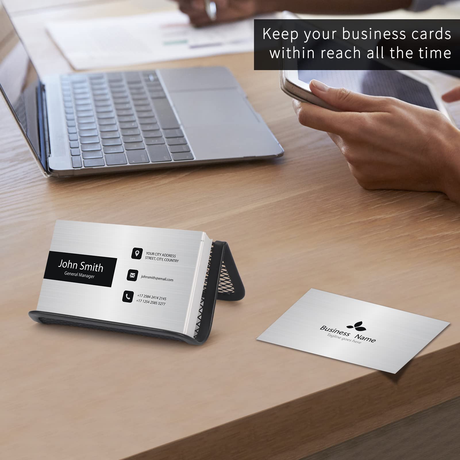 WWW Metal Business Card Holder for Desk,6 Pack Desktop Name Card Organizer Business Card Display Holders,Premium Card Holder for Office-Black