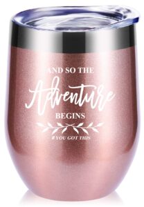 momocici and so the adventure begins wine tumbler.graduation,promotion,going away,new journey,job change gifts for daughter,granddaughter,bff,best friends,women mug(rose gold)