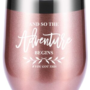 momocici And So The Adventure Begins Wine Tumbler.Graduation,Promotion,Going Away,New Journey,Job Change Gifts for Daughter,Granddaughter,BFF,Best Friends,Women Mug(Rose Gold)