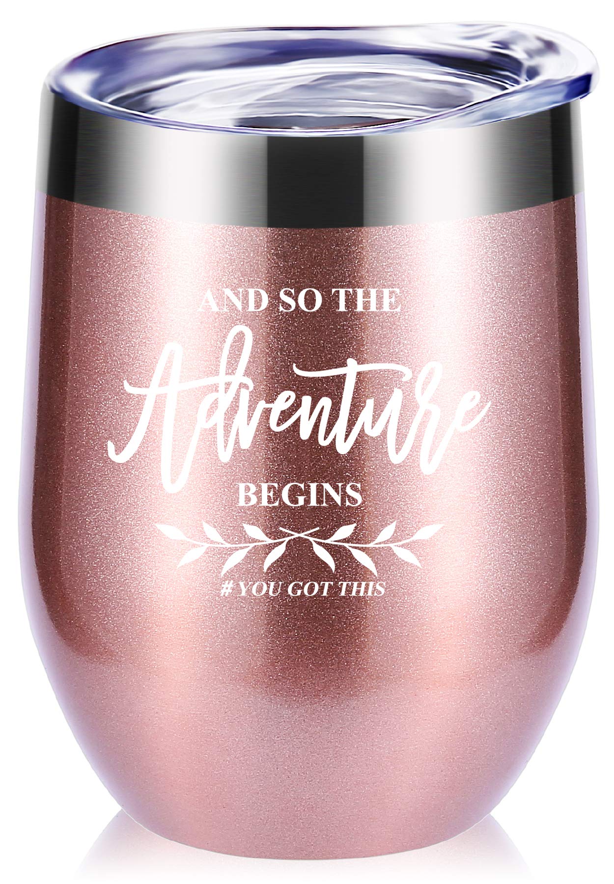 momocici And So The Adventure Begins Wine Tumbler.Graduation,Promotion,Going Away,New Journey,Job Change Gifts for Daughter,Granddaughter,BFF,Best Friends,Women Mug(Rose Gold)