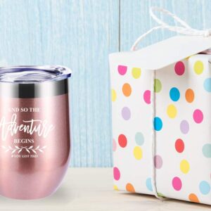 momocici And So The Adventure Begins Wine Tumbler.Graduation,Promotion,Going Away,New Journey,Job Change Gifts for Daughter,Granddaughter,BFF,Best Friends,Women Mug(Rose Gold)