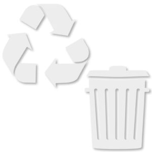 recycle and trash sticker logo style symbol to organize trash cans or garbage containers and bins - contour cut decal sticker (xsmall, white glossy)