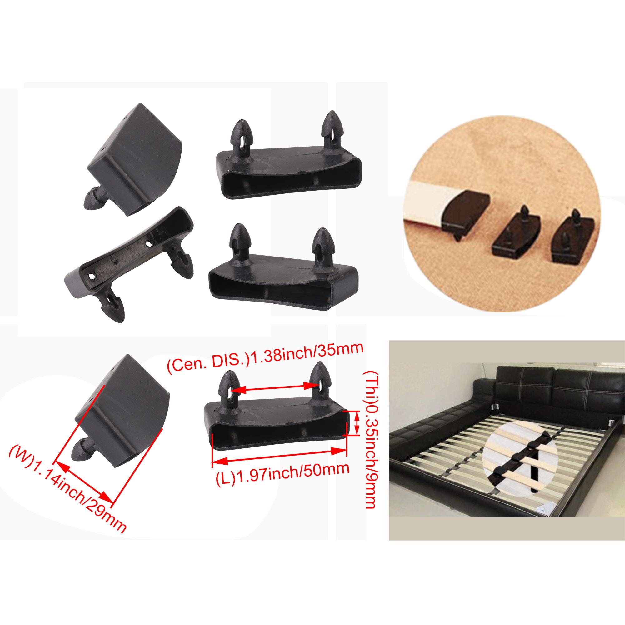 50pcs RDEXP Black Single End Caps 5cm Length Bed Slat Holders Contains Replacement Part Wooden Slats on Bed