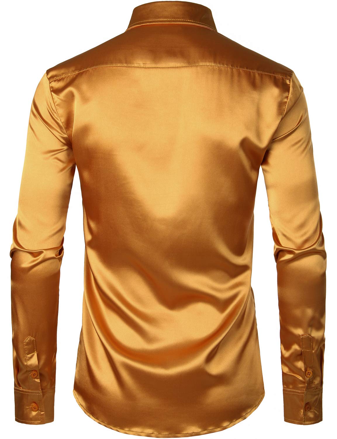 ZEROYAA Men's Luxury Shiny Silk Like Satin Button Up Dress Shirts ZLCL14-Gold Medium