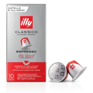 illy espresso compatible capsules - single-serve coffee capsules & pods - classico roast - notes of caramel, orange blossom & jasmine coffee pods - for nespresso coffee machines – 10 count