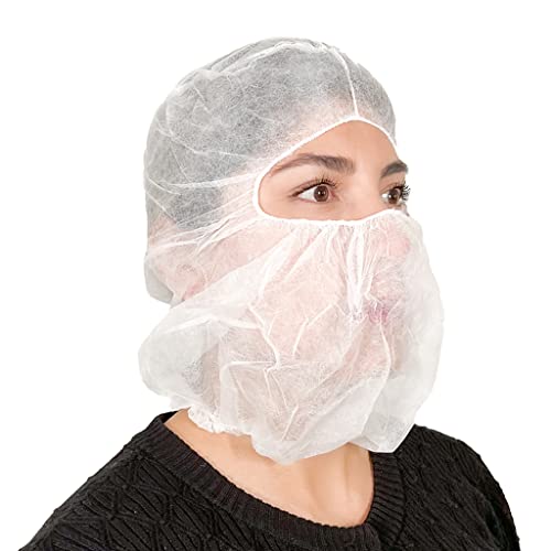 QIAN SOU Disposable Bouffant Ninja Hoods Full Face Beard Hair Net Pack of 100 White