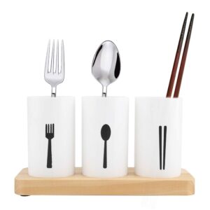 Oak Wooden Base Chopsticks Holder Cutlery Storage Box Drain Rack Knife Organizer Kitchen Tools with Bamboo Wood Base