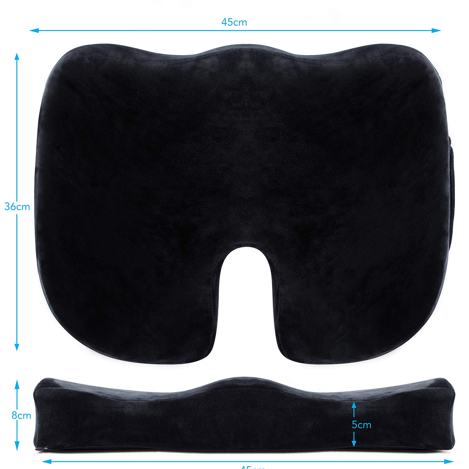 TheComfortZone Seat Cushion for Office Chair Memory Foam Coccyx Cushion Butt Pillow for Sciatica Tailbone & Back Pain Relief Long Sitting Office Desk Gaming Chair Car Seat Cushion Driving-Black