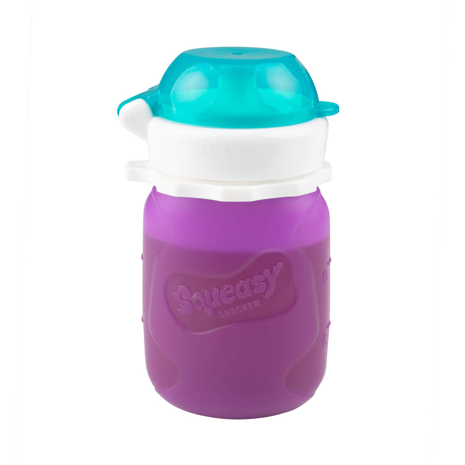 Purple 3.5 oz Squeasy Snacker Spill Proof Silicone Reusable Food Pouch - for Both Soft Foods and Liquids - Water, Apple Sauce, Yogurt, Smoothies, Baby Food - Dishwasher Safe