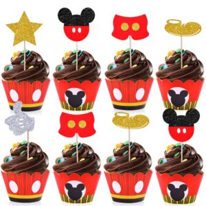 mickey cupcake toppers wrappers kids birthday micky party supplies-25 topper 25 wrappers