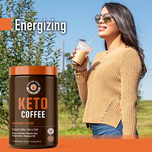 Rapid Fire Ketogenic Fair Trade Instant Keto Coffee Mix, Supports Energy, Metabolism Support, Grass Fed Butter, MCTs & Himalayan Salt, 15 servings, Hazelnut Flavor, 7.93 Ounce