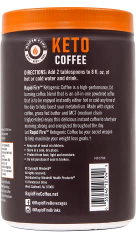 Rapid Fire Ketogenic Fair Trade Instant Keto Coffee Mix, Supports Energy, Metabolism Support, Grass Fed Butter, MCTs & Himalayan Salt, 15 servings, Hazelnut Flavor, 7.93 Ounce