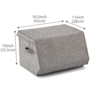 EZOWare Stackable Storage Bins with Lid, Set of 2 Lidded Linen Fabric Foldable Organizer Baskets Containers With Handles 16.5 x 11 x 10 inch, Gray