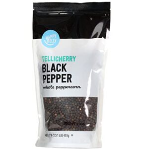 amazon brand - happy belly tellicherry black pepper whole peppercorn, 16 ounce (pack of 1)