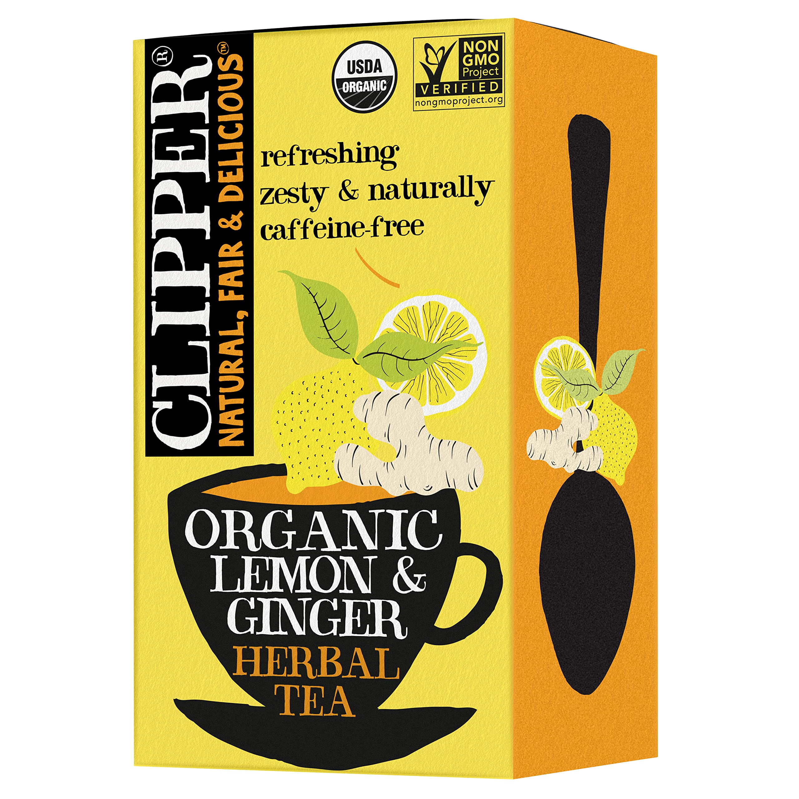 Clipper Tea, Lemon & Ginger, Organic Tea with Ginger Root and Lemongrass, Plant Based Herbal Tea, Caffeine-Free British Tea, 1 Pack, 20 Unbleached Tea Bags