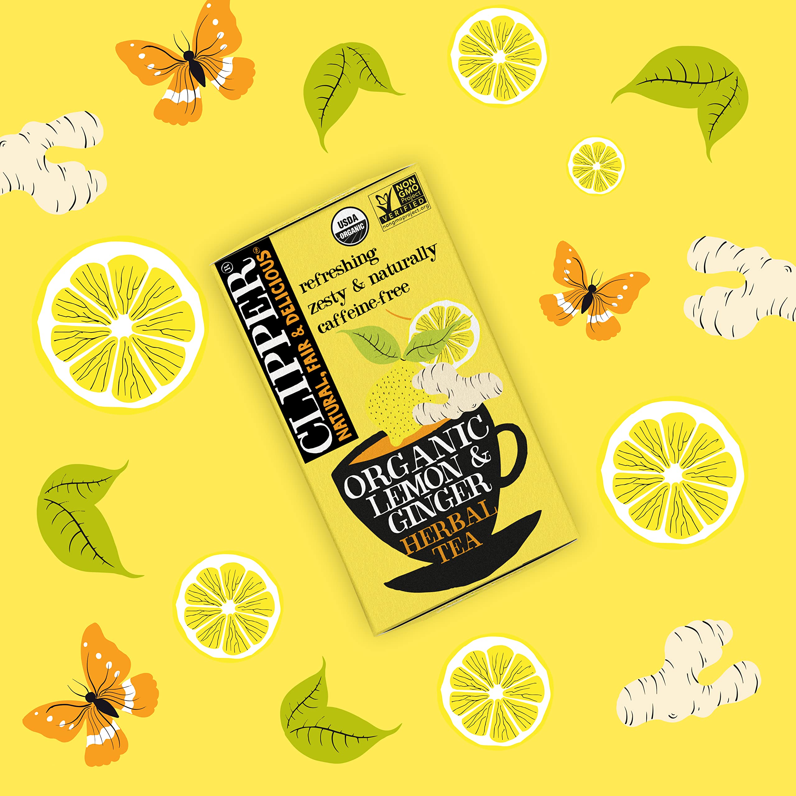 Clipper Tea, Lemon & Ginger, Organic Tea with Ginger Root and Lemongrass, Plant Based Herbal Tea, Caffeine-Free British Tea, 1 Pack, 20 Unbleached Tea Bags