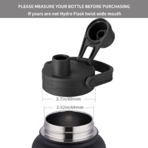 Bottle Bottle Wide Mouth Sports Cap Hydroflask Lid for 12 OZ, 18 OZ, 20 OZ, 32OZ, 40OZ Bottles Leak-Proof Twist Spout Replacement Lid with Handle (Black)