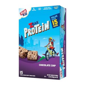 clif kid zbar protein - chocolate chip - crispy whole grain snack bars - made with organic oats - non-gmo - 5g protein - 1.27 oz. (15 pack)