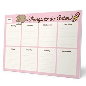 pusheen desk pad a4 with daily, weekly and monthly calendar, desktop planner, desktop note pad, 54 undated tear off sheets, 8.3 x 11.7 inches, to do list - kawaii stationery