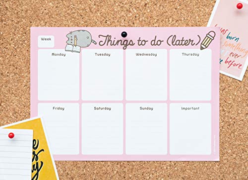 Pusheen Desk Pad A4 with Daily, Weekly and Monthly Calendar, Desktop Planner, Desktop Note Pad, 54 Undated Tear Off Sheets, 8.3 x 11.7 inches, To Do List - Kawaii Stationery