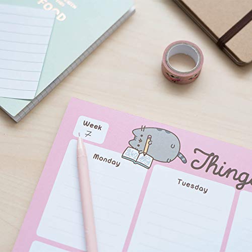 Pusheen Desk Pad A4 with Daily, Weekly and Monthly Calendar, Desktop Planner, Desktop Note Pad, 54 Undated Tear Off Sheets, 8.3 x 11.7 inches, To Do List - Kawaii Stationery