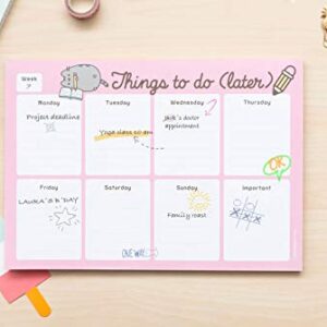 Pusheen Desk Pad A4 with Daily, Weekly and Monthly Calendar, Desktop Planner, Desktop Note Pad, 54 Undated Tear Off Sheets, 8.3 x 11.7 inches, To Do List - Kawaii Stationery