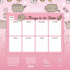 Pusheen Desk Pad A4 with Daily, Weekly and Monthly Calendar, Desktop Planner, Desktop Note Pad, 54 Undated Tear Off Sheets, 8.3 x 11.7 inches, To Do List - Kawaii Stationery