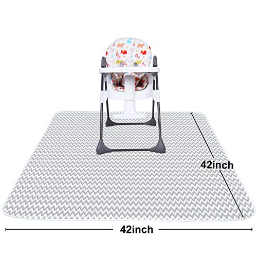 Youngever 42 Inch x 42 Inch Washable Highchair Splat Floor Mat, Splash Mess Mat, Food Catcher Art Craft Leak Proof Mat (Grey Wave)