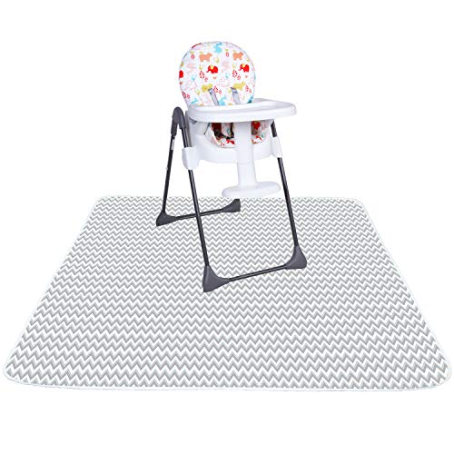 Youngever 42 Inch x 42 Inch Washable Highchair Splat Floor Mat, Splash Mess Mat, Food Catcher Art Craft Leak Proof Mat (Grey Wave)