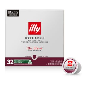 illy coffee k cups - coffee pods for keurig coffee maker – intenso dark roast – notes of cocoa & dried fruit - bold, flavorful & full-bodied flavor of pods coffee - no preservatives – 32 count