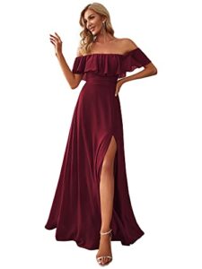 ever-pretty women's off the shoulder bridesmaid dresses side split beach maxi formal dress burgundy us16