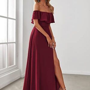 Ever-Pretty Women's Off The Shoulder Bridesmaid Dresses Side Split Beach Maxi Formal Dress Burgundy US16