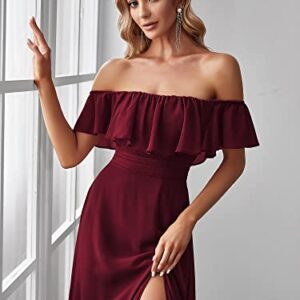 Ever-Pretty Women's Off The Shoulder Bridesmaid Dresses Side Split Beach Maxi Formal Dress Burgundy US16