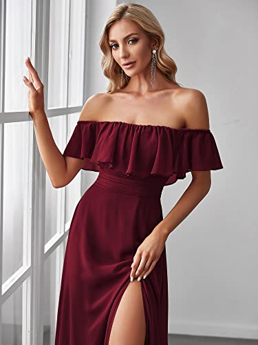 Ever-Pretty Women's Off The Shoulder Bridesmaid Dresses Side Split Beach Maxi Formal Dress Burgundy US16