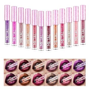 glitter shimmer liquid lipstick set 12 colors shinning and long lasting waterproof colourful lip gloss set (12 pcs)