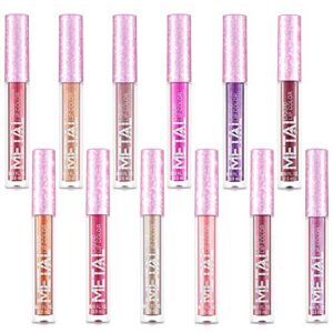 Glitter Shimmer Liquid Lipstick Set 12 Colors Shinning and Long Lasting Waterproof Colourful Lip Gloss Set (12 PCS)