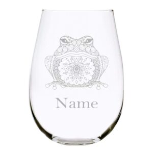 frog with name 17 oz. stemless wine glass