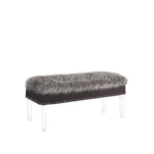 ore 20" in gray horice faux fur top nailhead storage bench w/acrylic ghost legs
