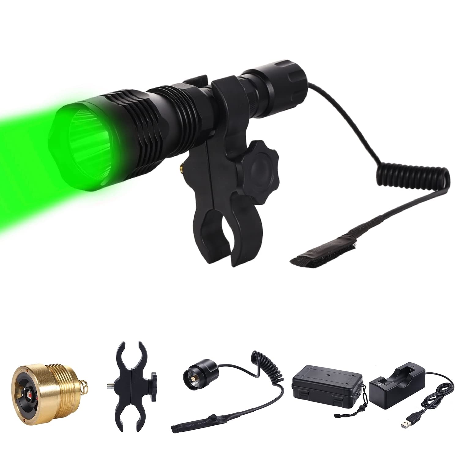 BIZOOM KL25 Hunting Light Flashlight, Long Range Red Green Varmint Light Kit for Predator Hog Fox Coyote, with Pressure Switch