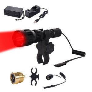 BIZOOM KL25 Hunting Light Flashlight, Long Range Red Green Varmint Light Kit for Predator Hog Fox Coyote, with Pressure Switch